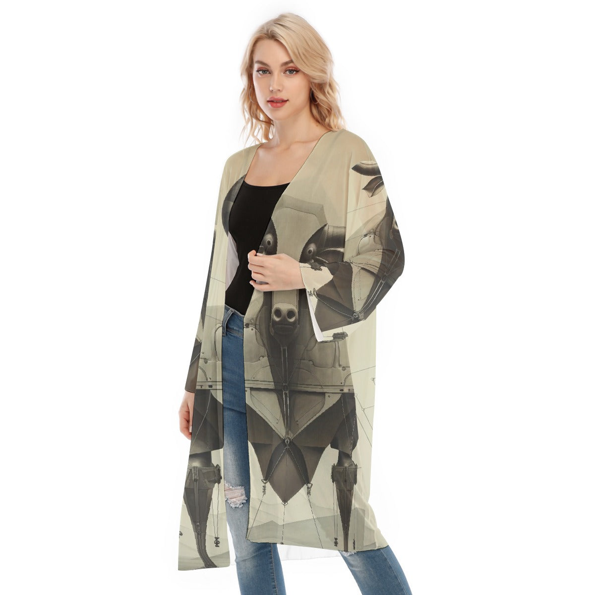 All- Over Print Women's Long Sleeve Mesh Cardigan