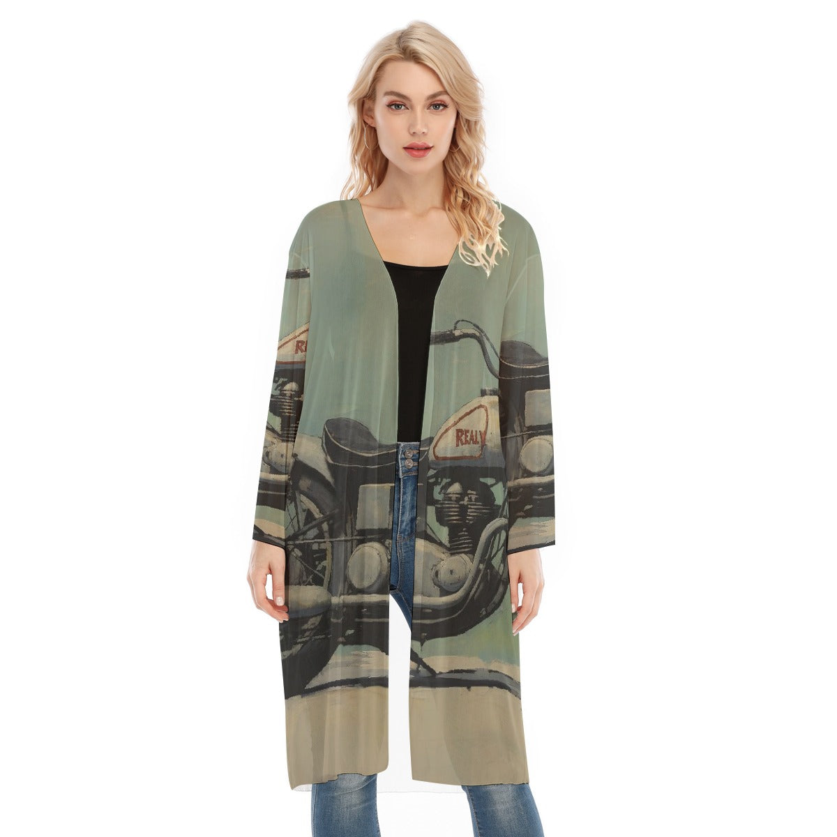 All- Over Print Women's Long Sleeve Mesh Cardigan