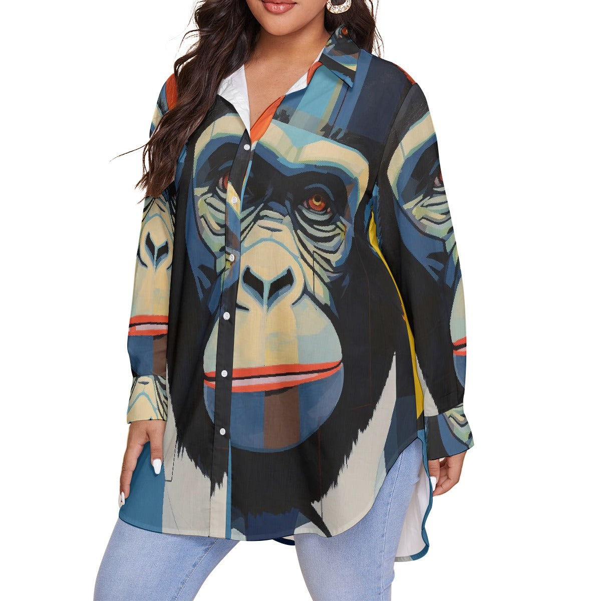 All-Over Print Women's Shirt With Long Sleeve(Plus Size)