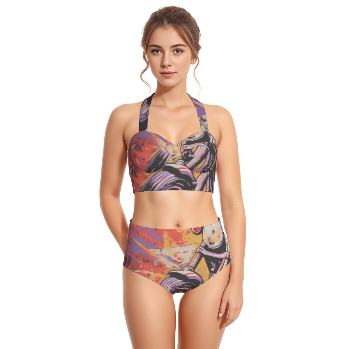 All-Over Print Women's Swimsuit Set With Halter