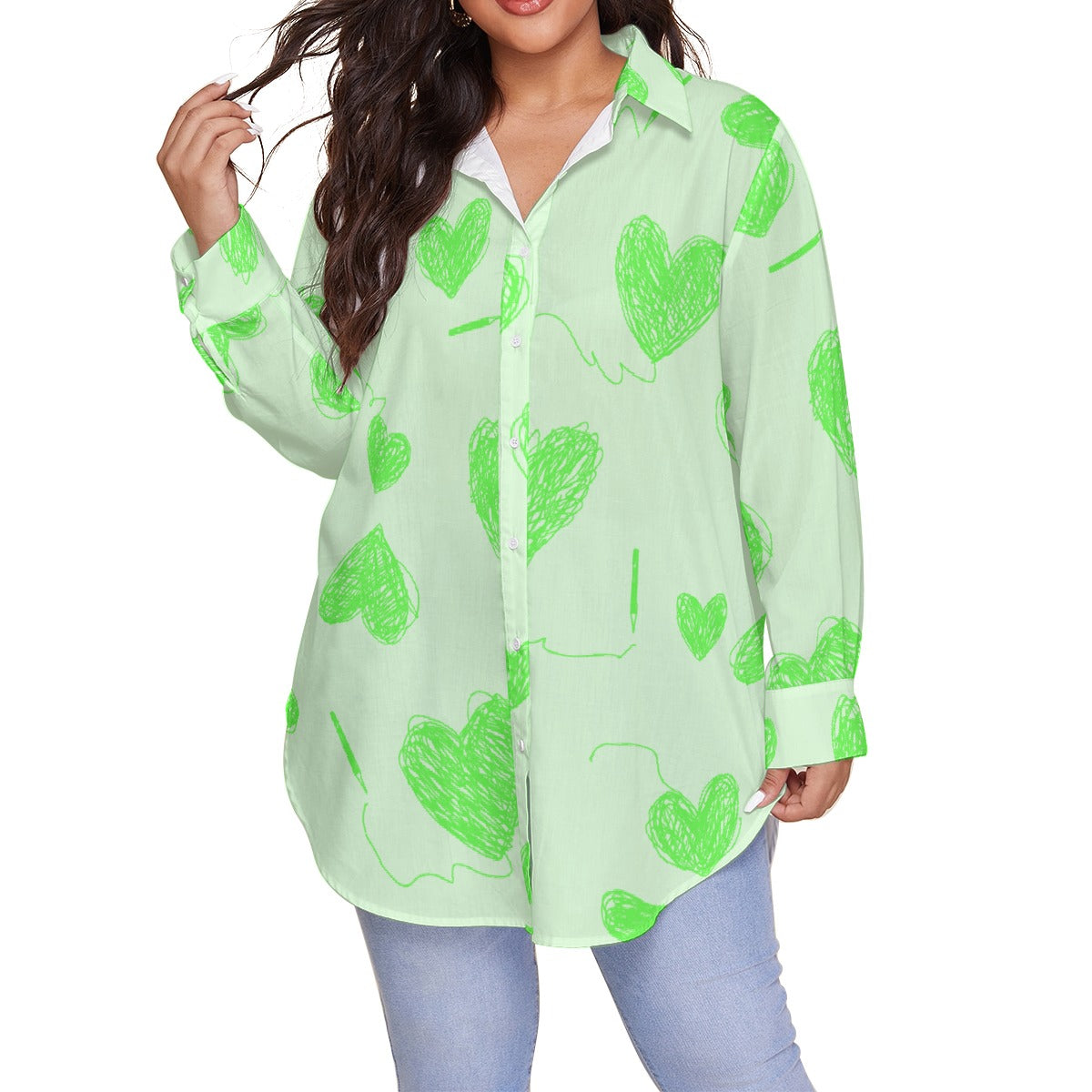 All-Over Print Women's Shirt With Long Sleeve(Plus Size)