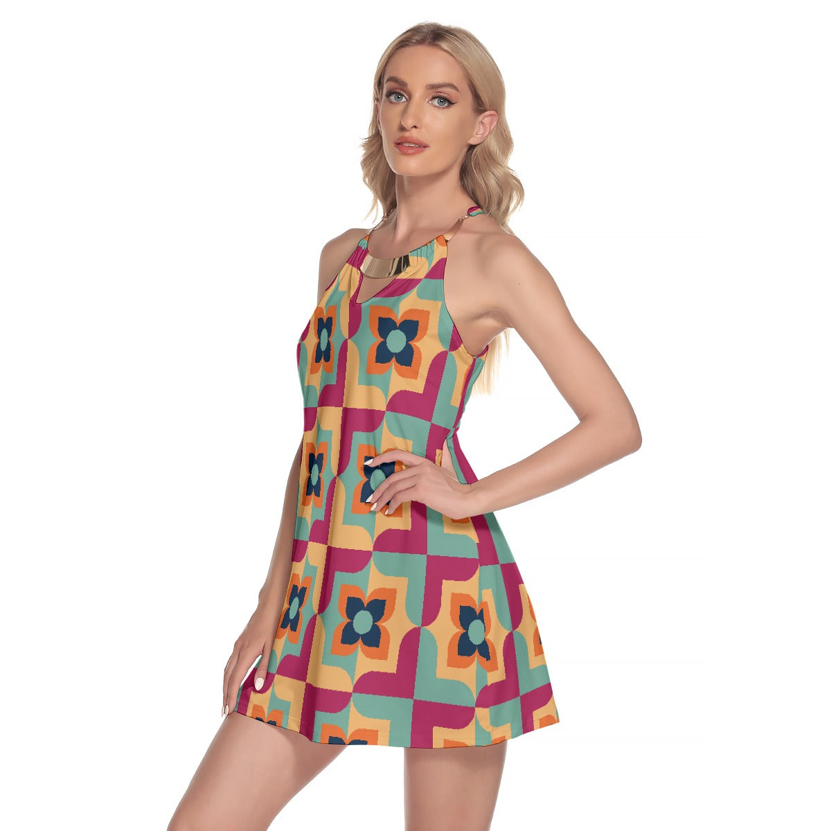 All-Over Print Women's Round Neck Above Knee Dress