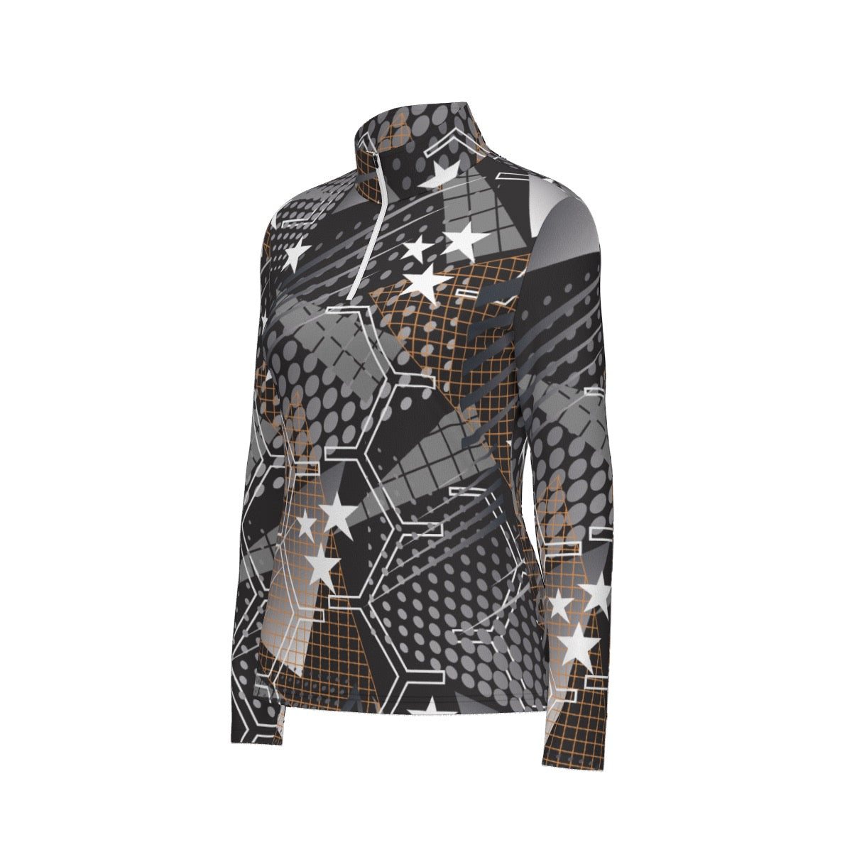 All-Over Print Women's Sports Collar Jersey With Long Sleeve