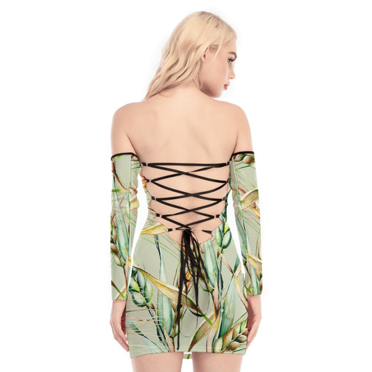 All-Over Print Women's Off-shoulder Back Lace-up Dress