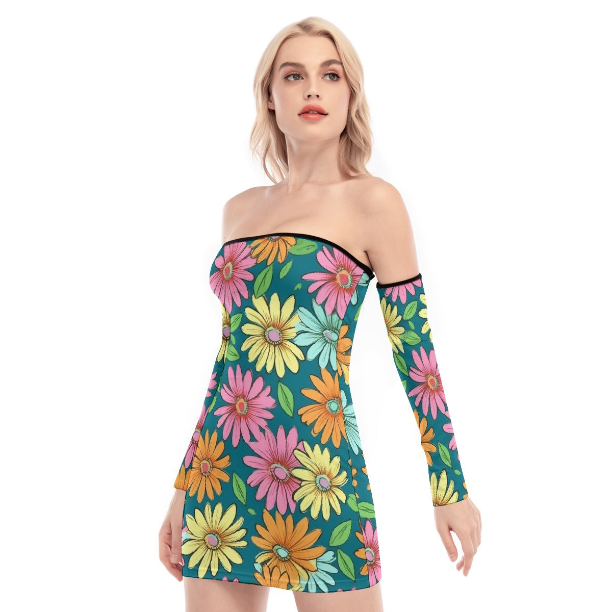 All-Over Print Women's Off-shoulder Back Lace-up Dress