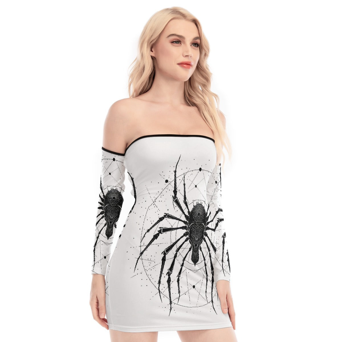 All-Over Print Women's Off-shoulder Back Lace-up Dress