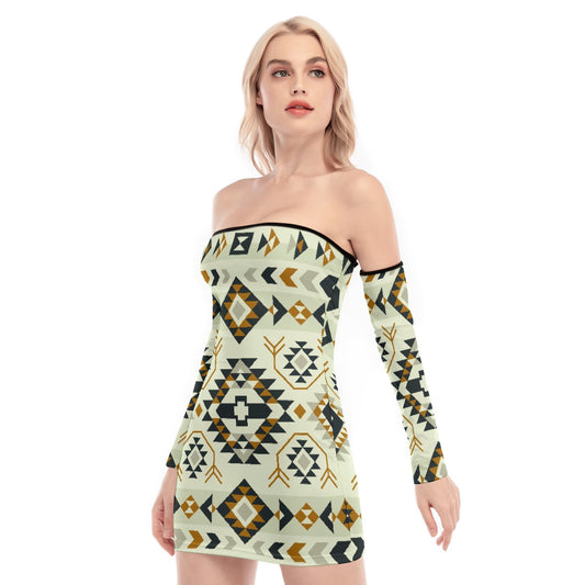 All-Over Print Women's Off-shoulder Back Lace-up Dress