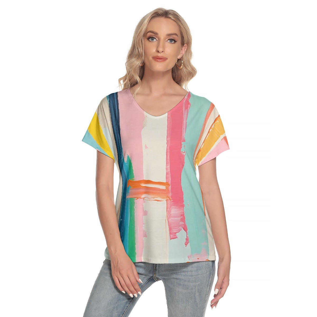 All-Over Print Women's Loose V-neck Short Sleeve T-shirt