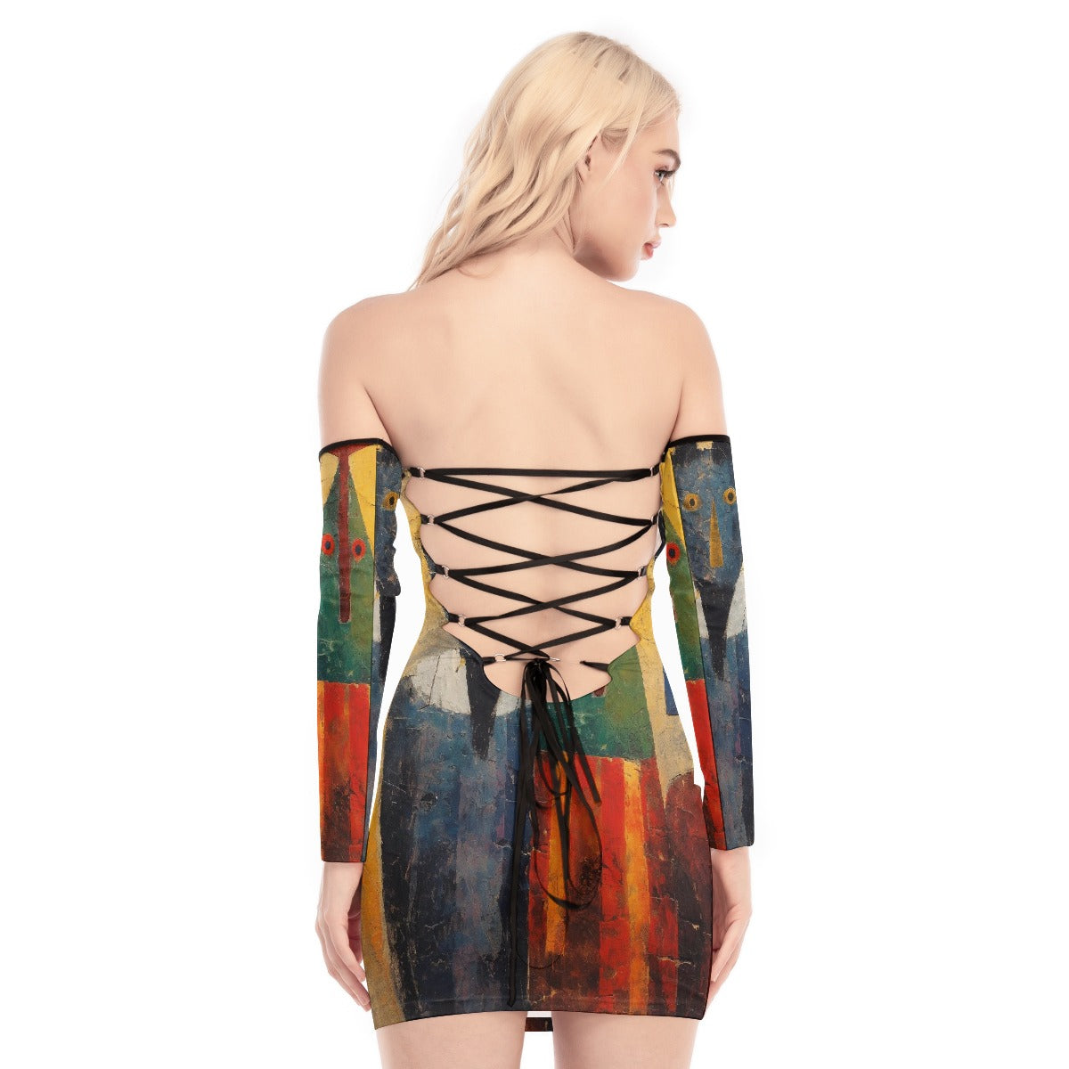 All-Over Print Women's Off-shoulder Back Lace-up Dress