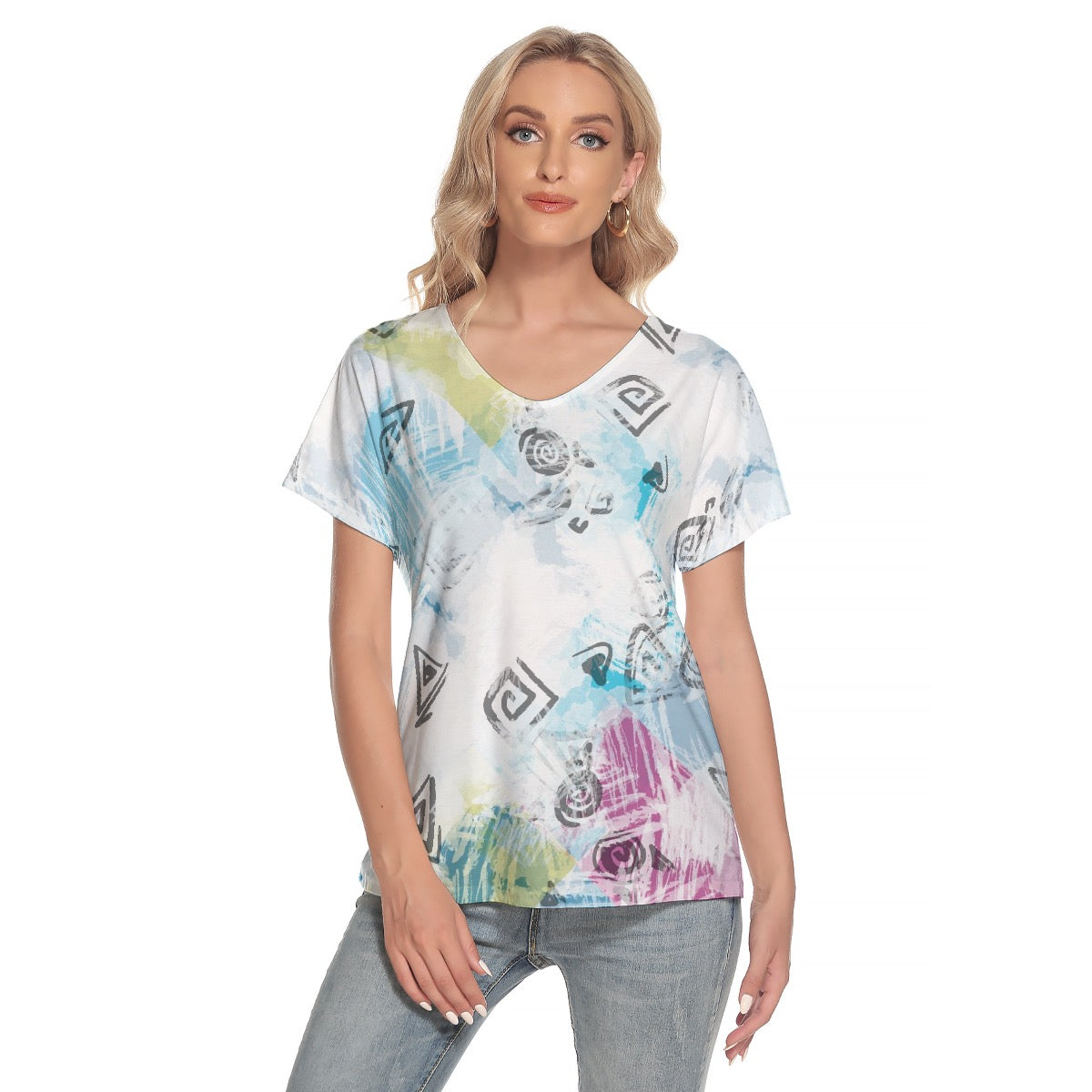 All-Over Print Women's Loose V-neck Short Sleeve T-shirt