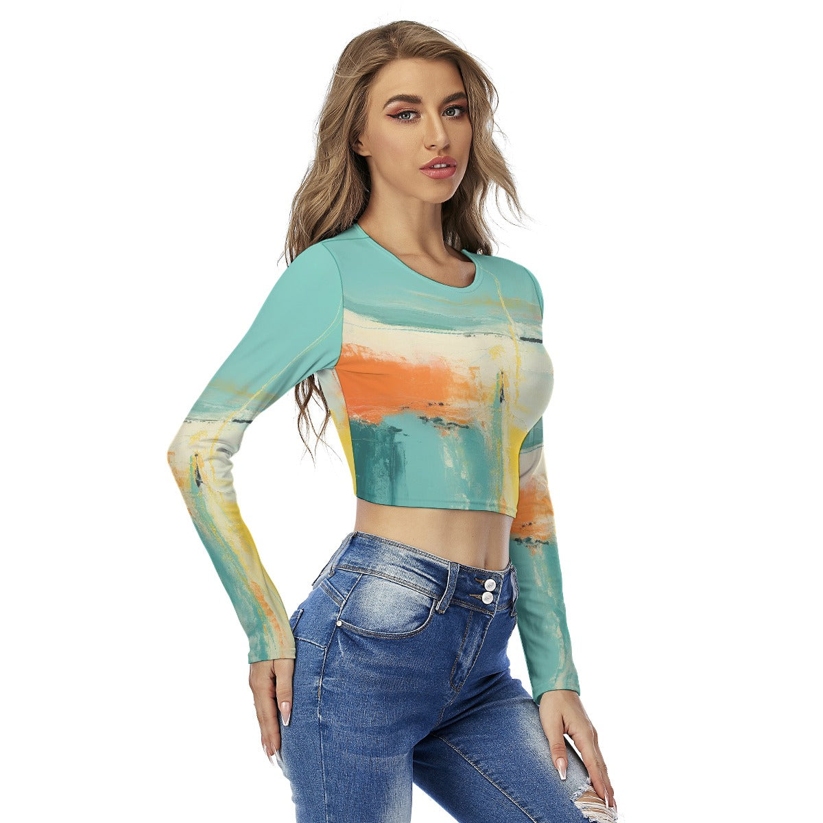 All-Over Print Women's Round Neck Crop Top T-Shirt