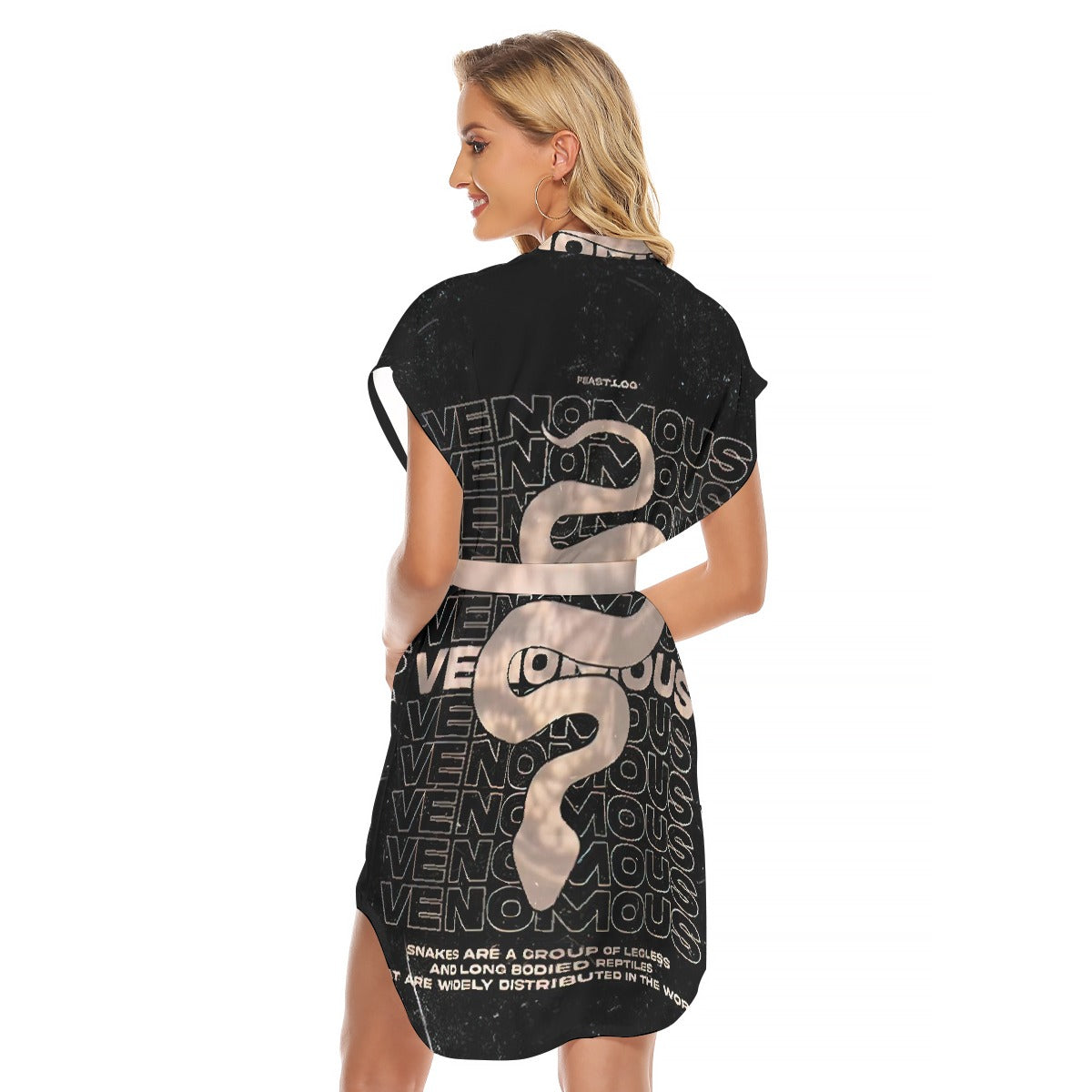 All-Over Print Women's Stand-up Collar Casual Dress With Belt