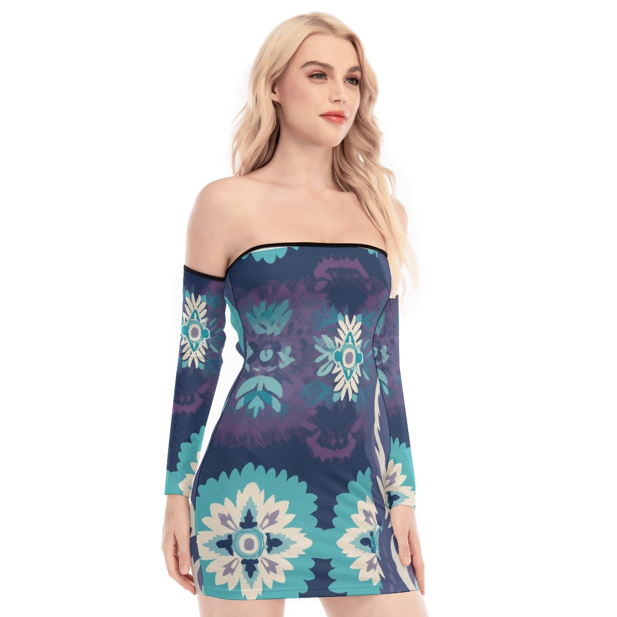 All-Over Print Women's Off-shoulder Back Lace-up Dress