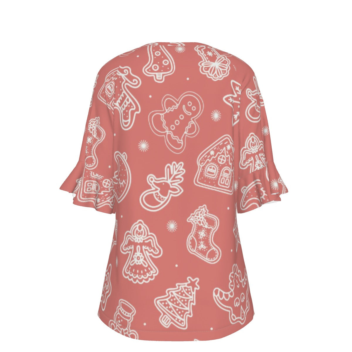 All-Over Print V-neck Women's T-shirt With Bell Sleeve