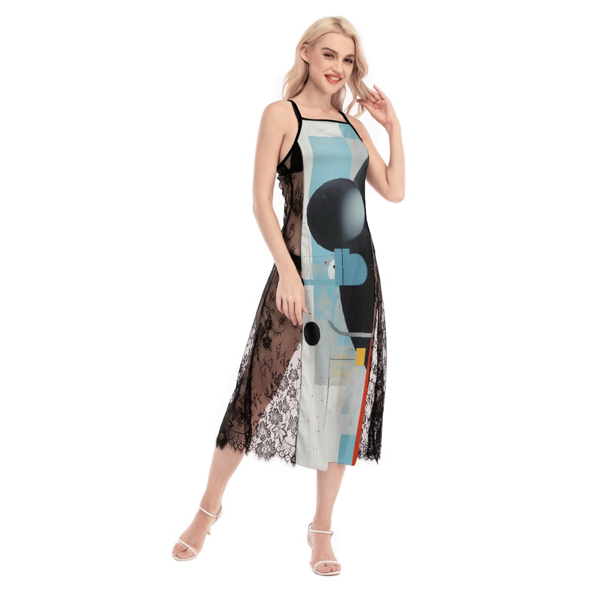 All-Over Print Women's Lace Cami Cross Back Dress