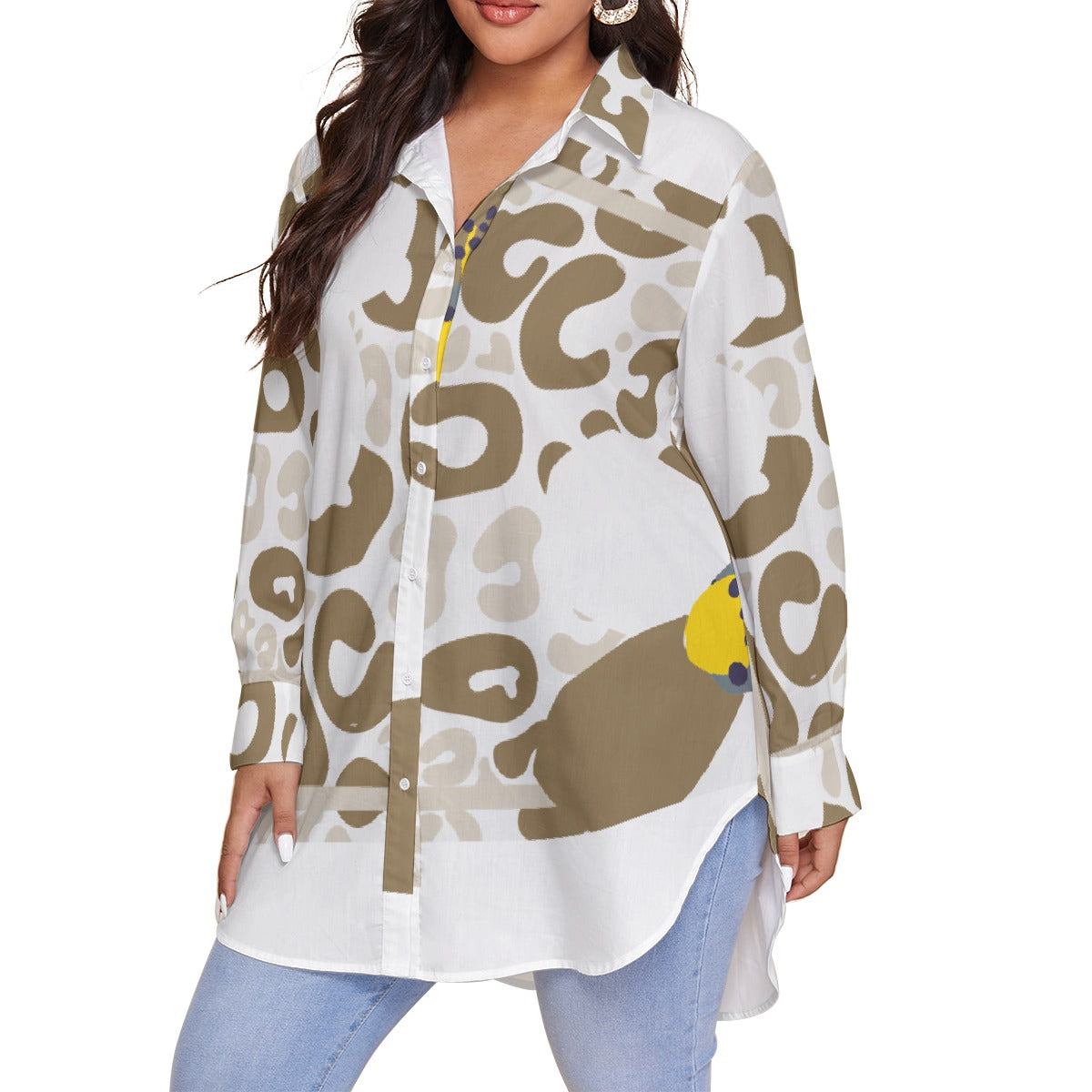 All-Over Print Women's Shirt With Long Sleeve(Plus Size)