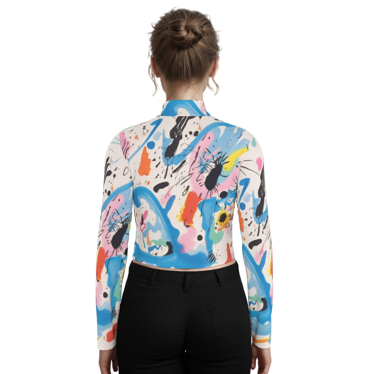 Eco-Friendly All-Over Print Women's Turtleneck T-shirt With Long Sleeve