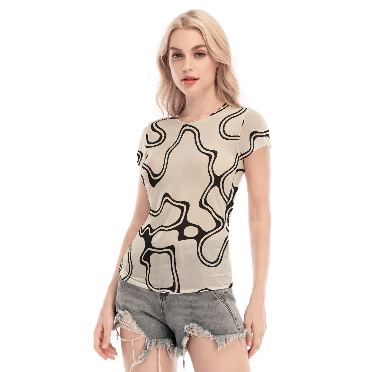 All-Over Print Women's Short Sleeve Mesh Blouse