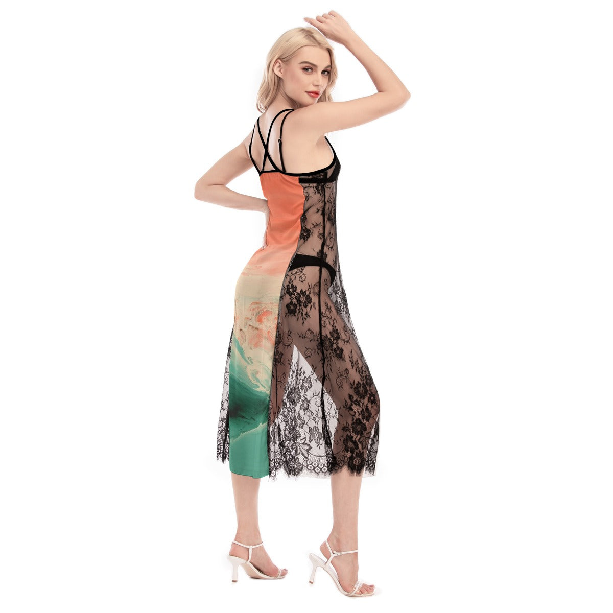 All-Over Print Women's Lace Cami Cross Back Dress