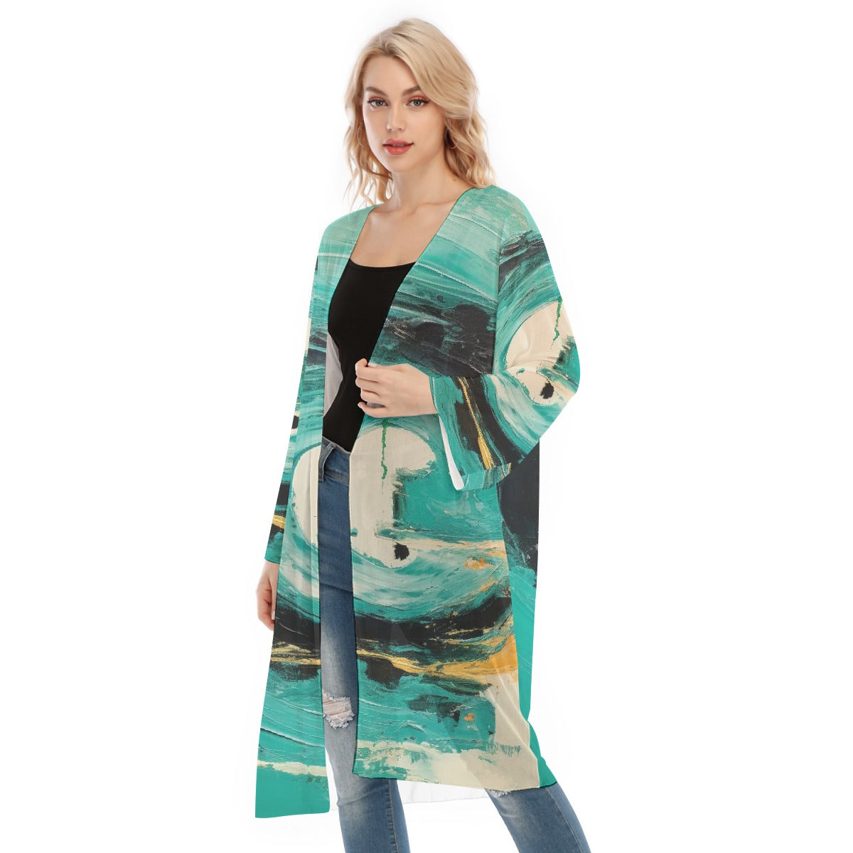 All- Over Print Women's Long Sleeve Mesh Cardigan