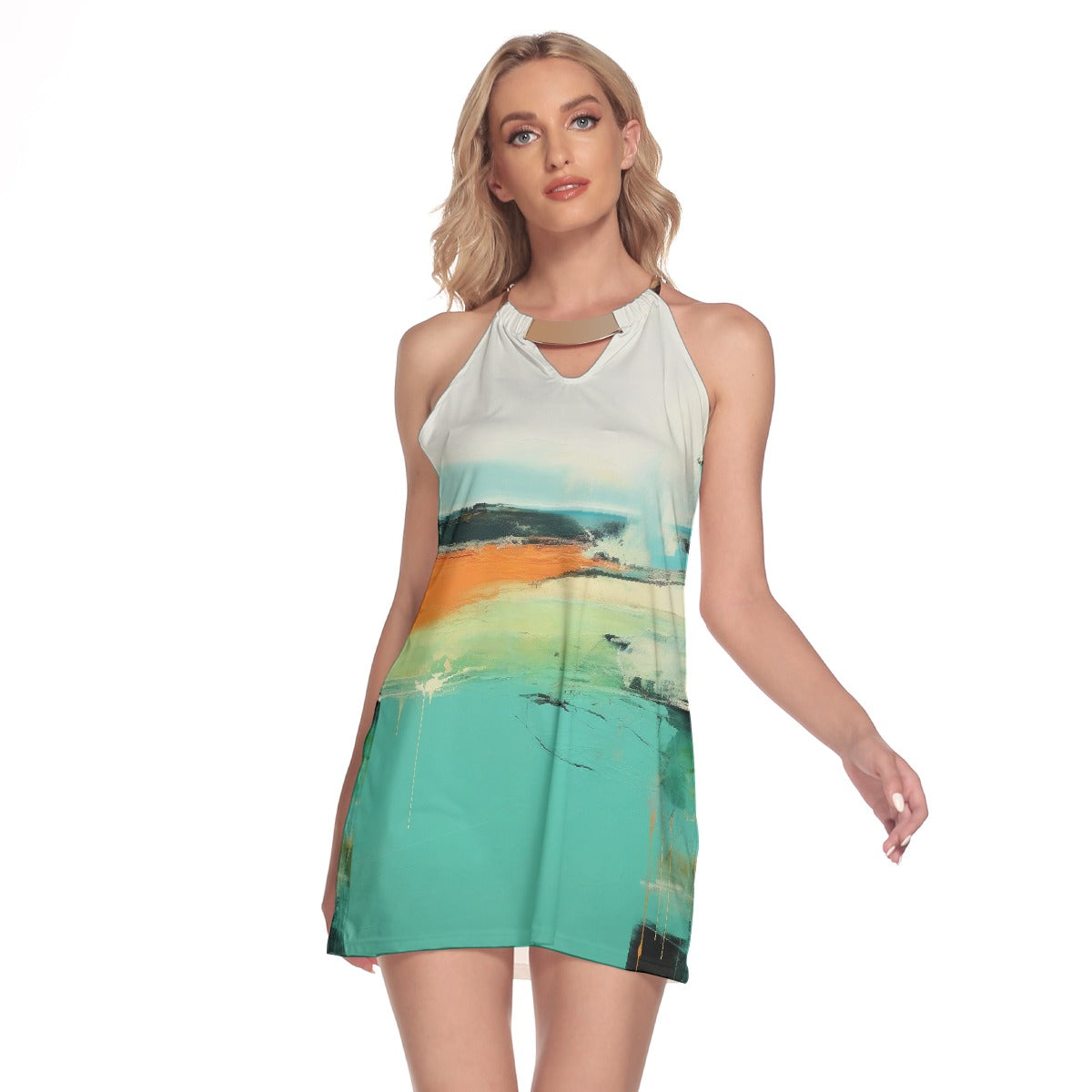 All-Over Print Women's Round Neck Above Knee Dress