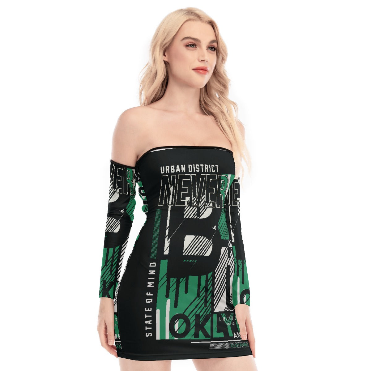 All-Over Print Women's Off-shoulder Back Lace-up Dress