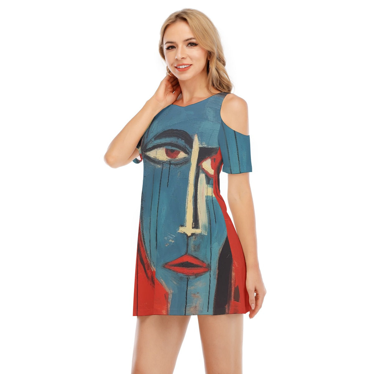 All-Over Print Women's Cold Shoulder Dress | 190GSM Cotton