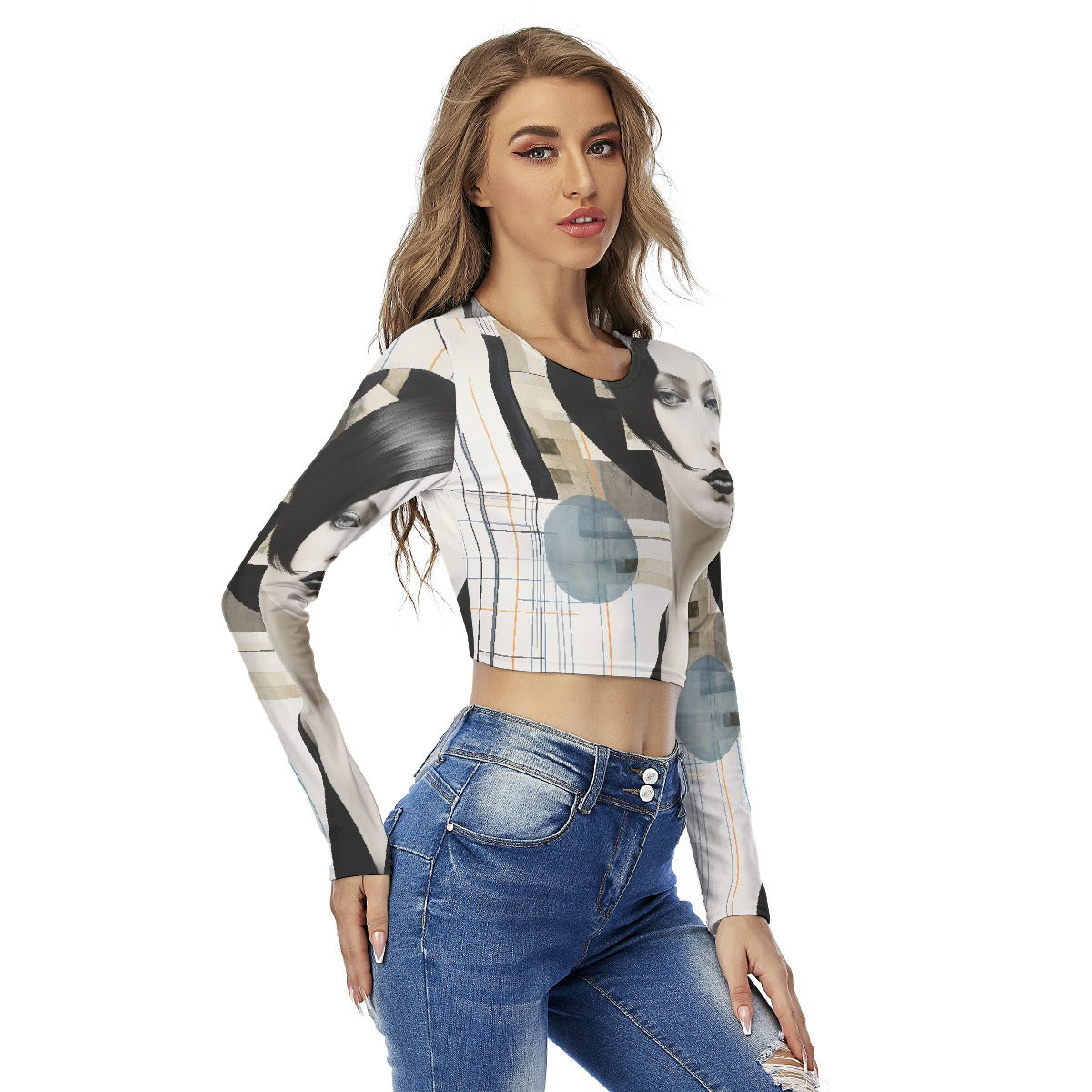 All-Over Print Women's Round Neck Crop Top T-Shirt