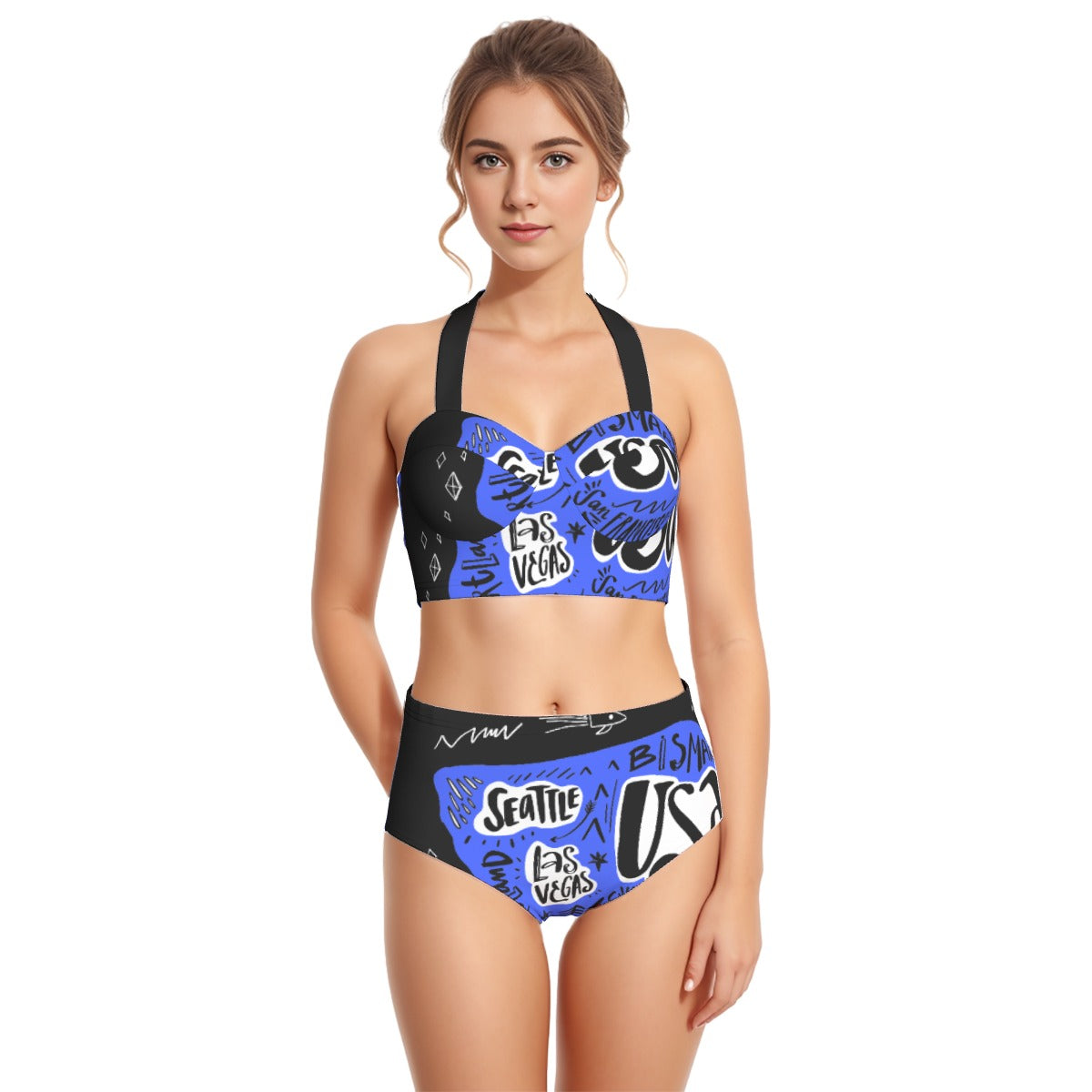 All-Over Print Women's Swimsuit Set With Halter