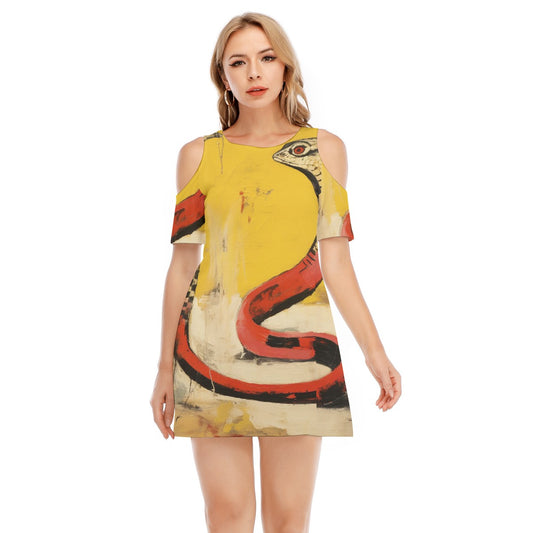 All-Over Print Women's Cold Shoulder Dress | 190GSM Cotton