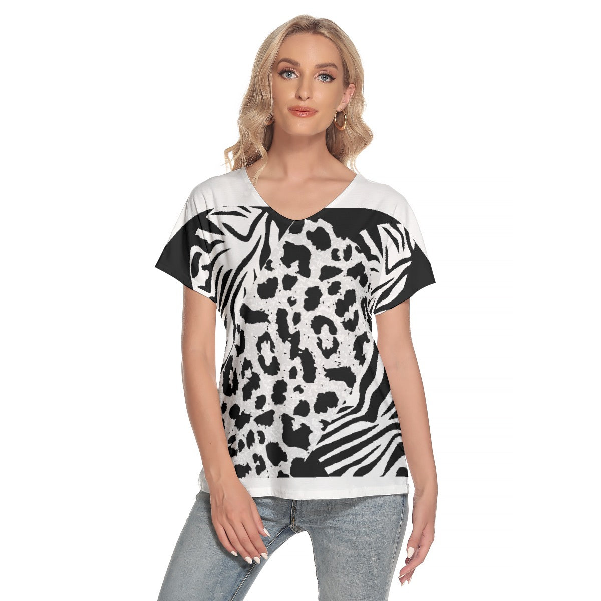 All-Over Print Women's Loose V-neck Short Sleeve T-shirt