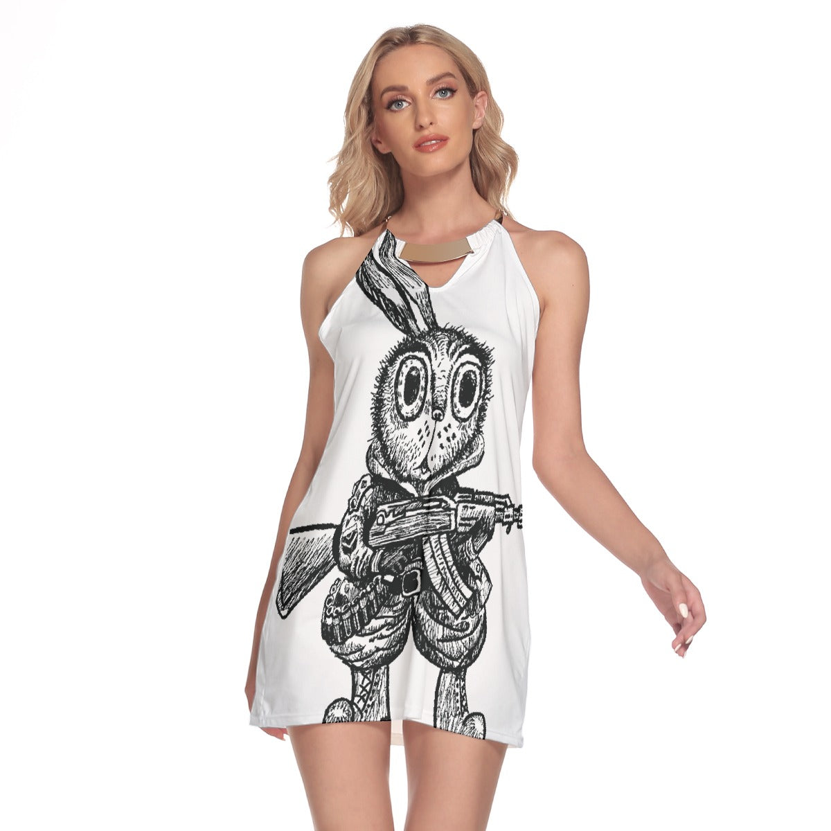 All-Over Print Women's Round Neck Above Knee Dress