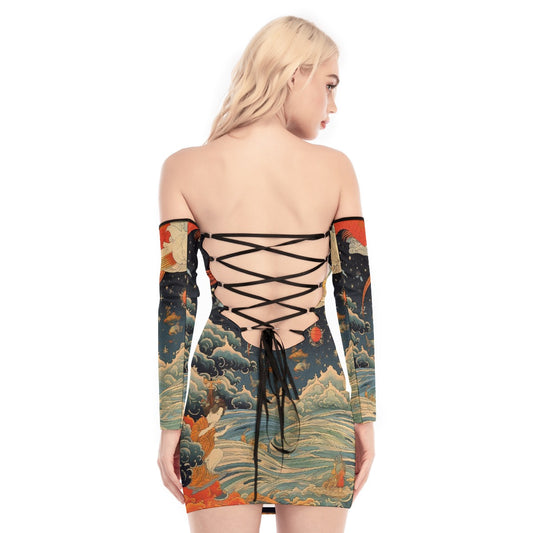 All-Over Print Women's Off-shoulder Back Lace-up Dress