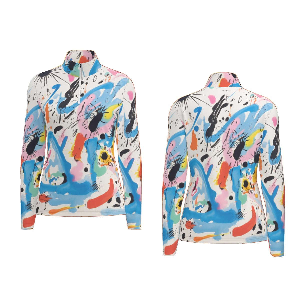 All-Over Print Women's Sports Collar Jersey With Long Sleeve