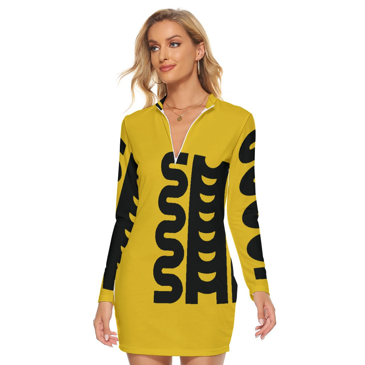 All-Over Print Women's Zip Front Tight Dress