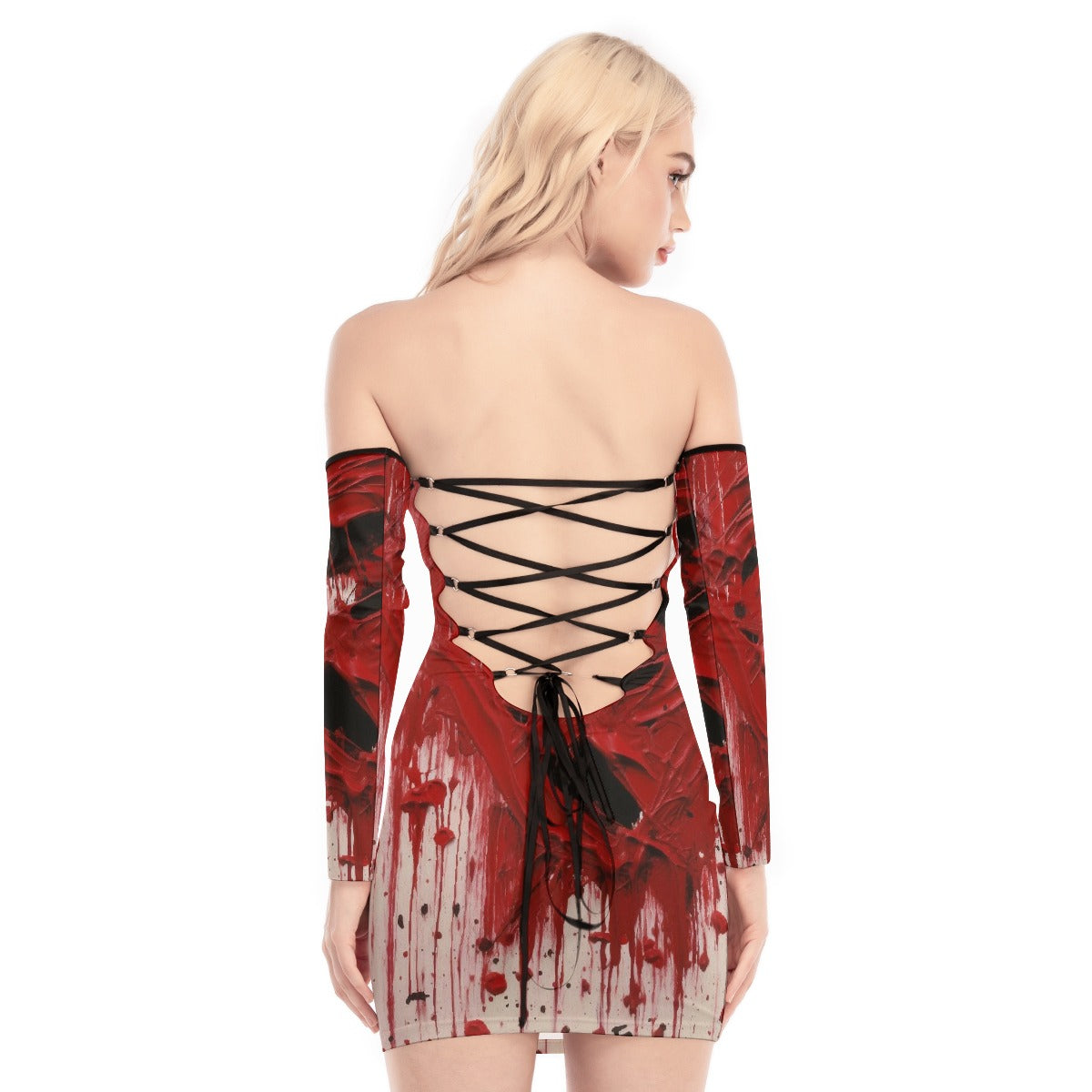 All-Over Print Women's Off-shoulder Back Lace-up Dress