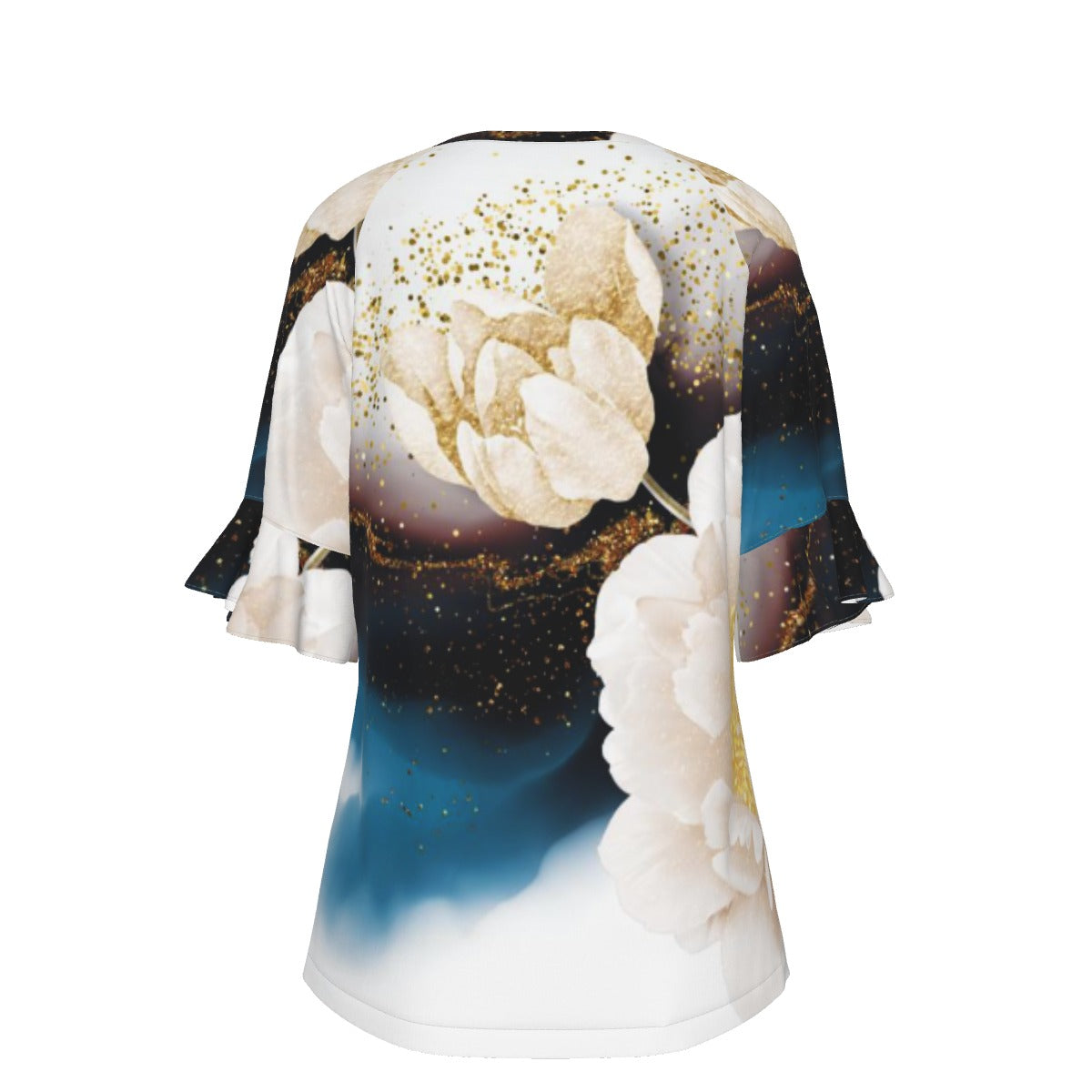 All-Over Print V-neck Women's T-shirt With Bell Sleeve