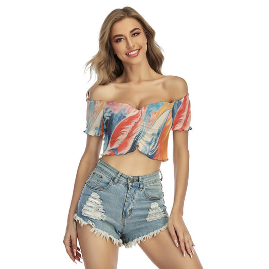 All-Over Print Women's One-shoulder Off-the-navel Short Sleeve T-shirt