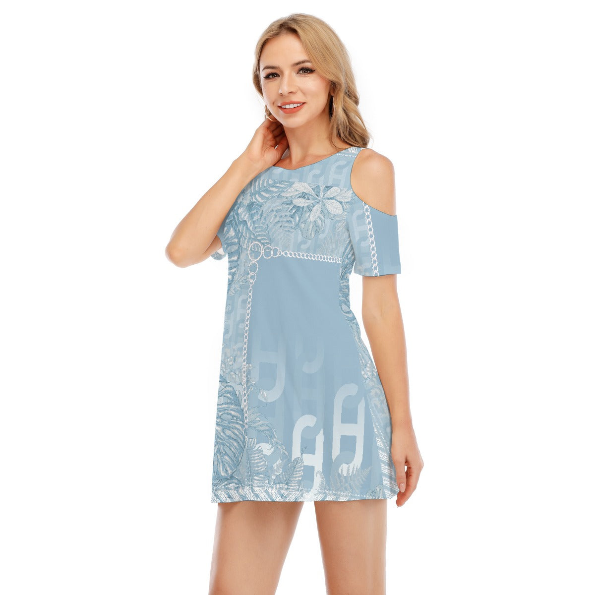 All-Over Print Women's Cold Shoulder Dress | 190GSM Cotton