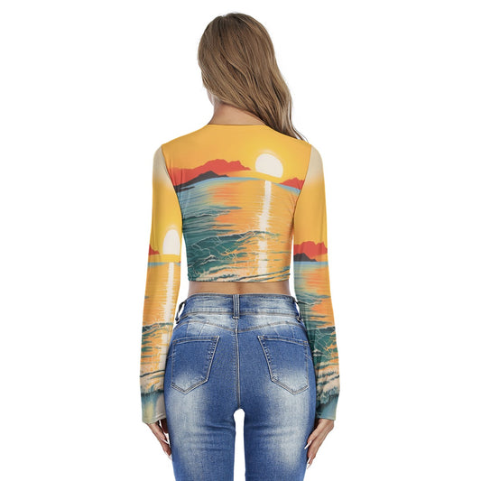 All-Over Print Women's Round Neck Crop Top T-Shirt