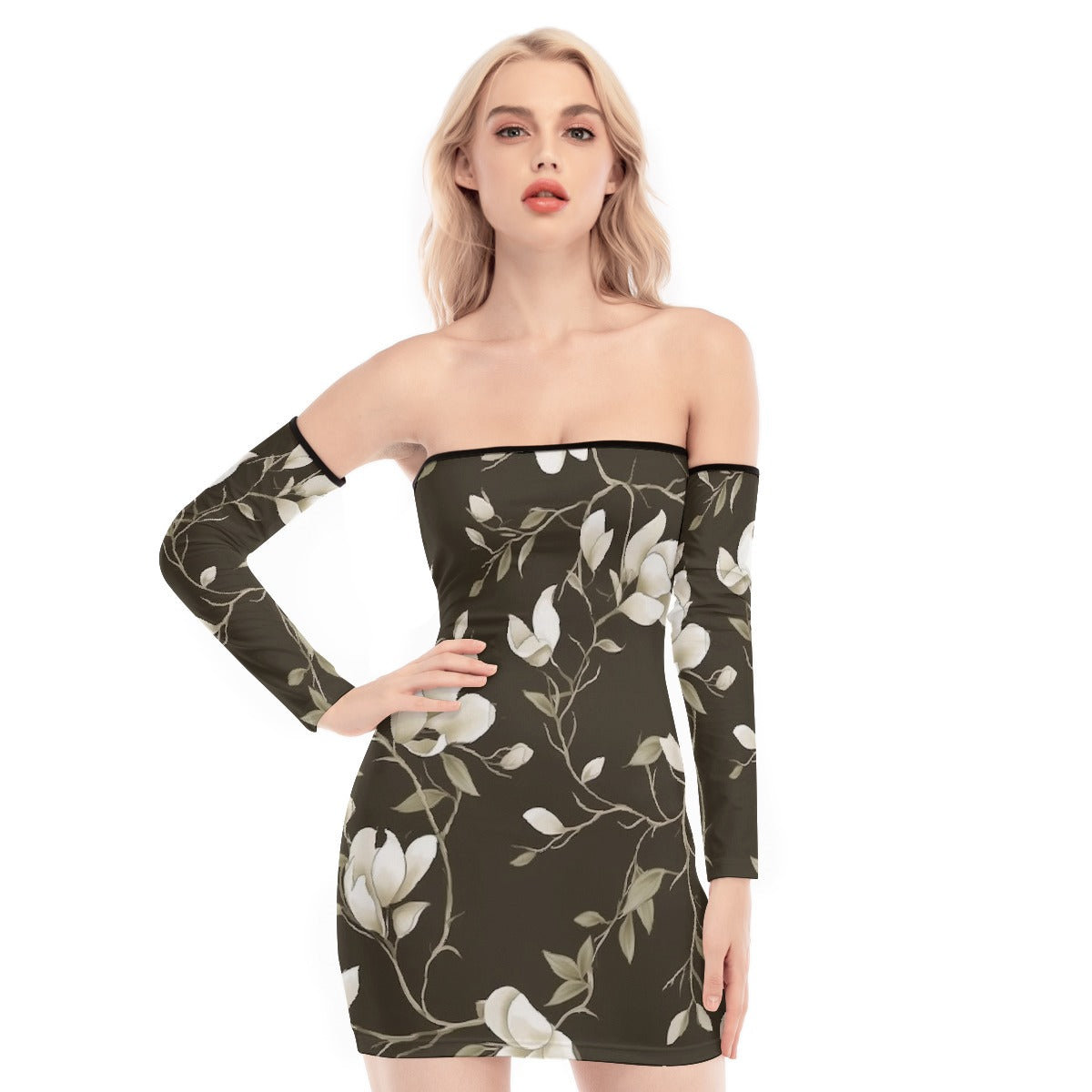 All-Over Print Women's Off-shoulder Back Lace-up Dress