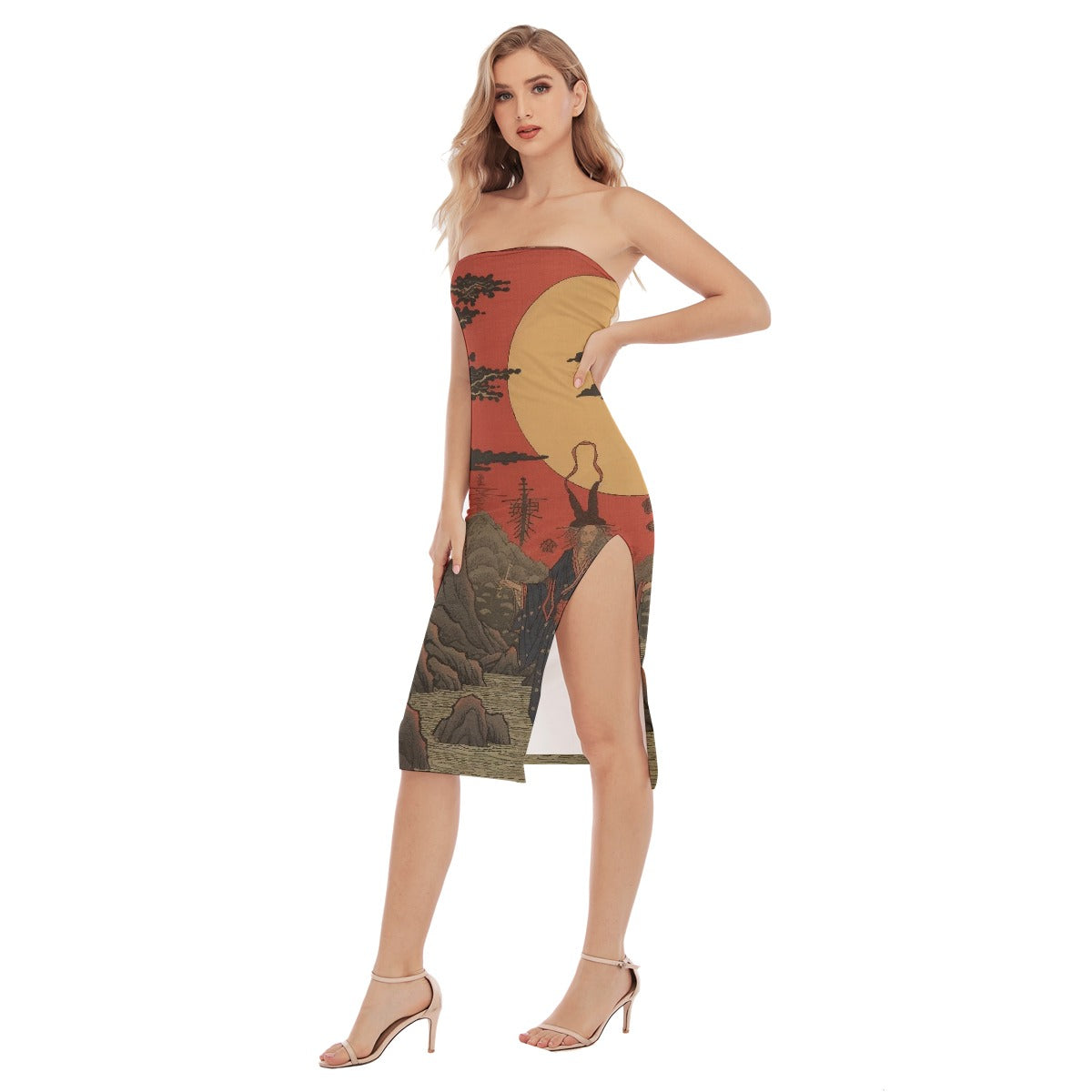 All-Over Print Women's Side Split Tube Top Dress