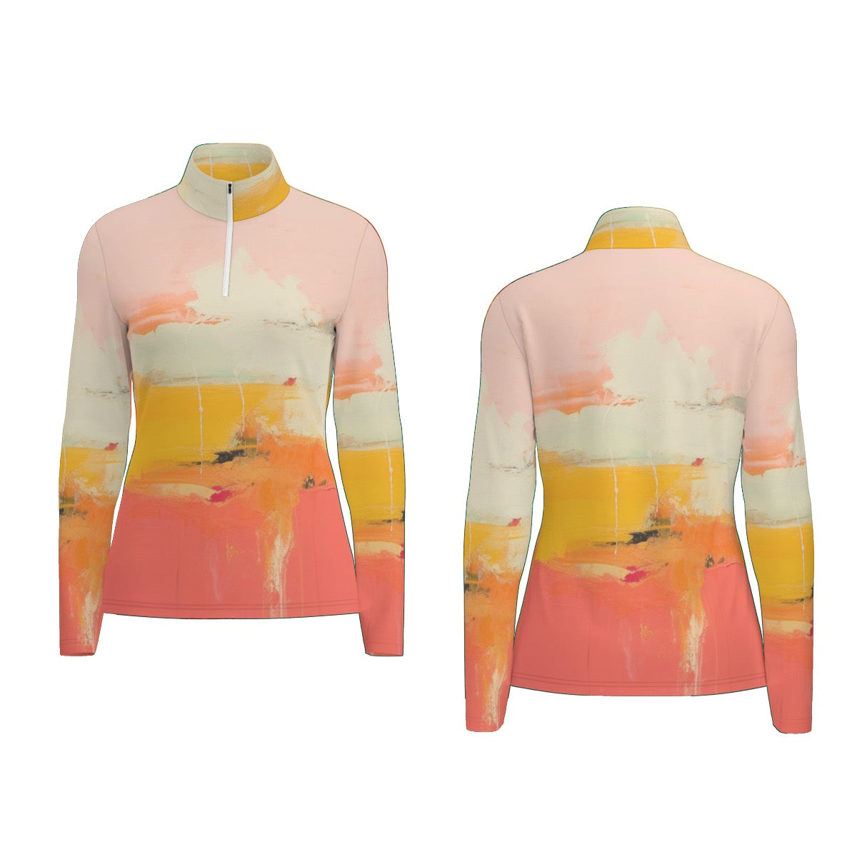 All-Over Print Women's Sports Collar Jersey With Long Sleeve