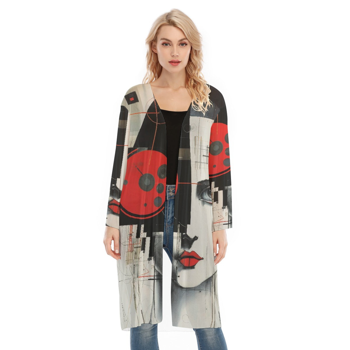 All- Over Print Women's Long Sleeve Mesh Cardigan