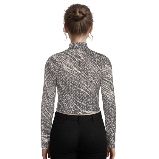 Eco-Friendly All-Over Print Women's Turtleneck T-shirt With Long Sleeve