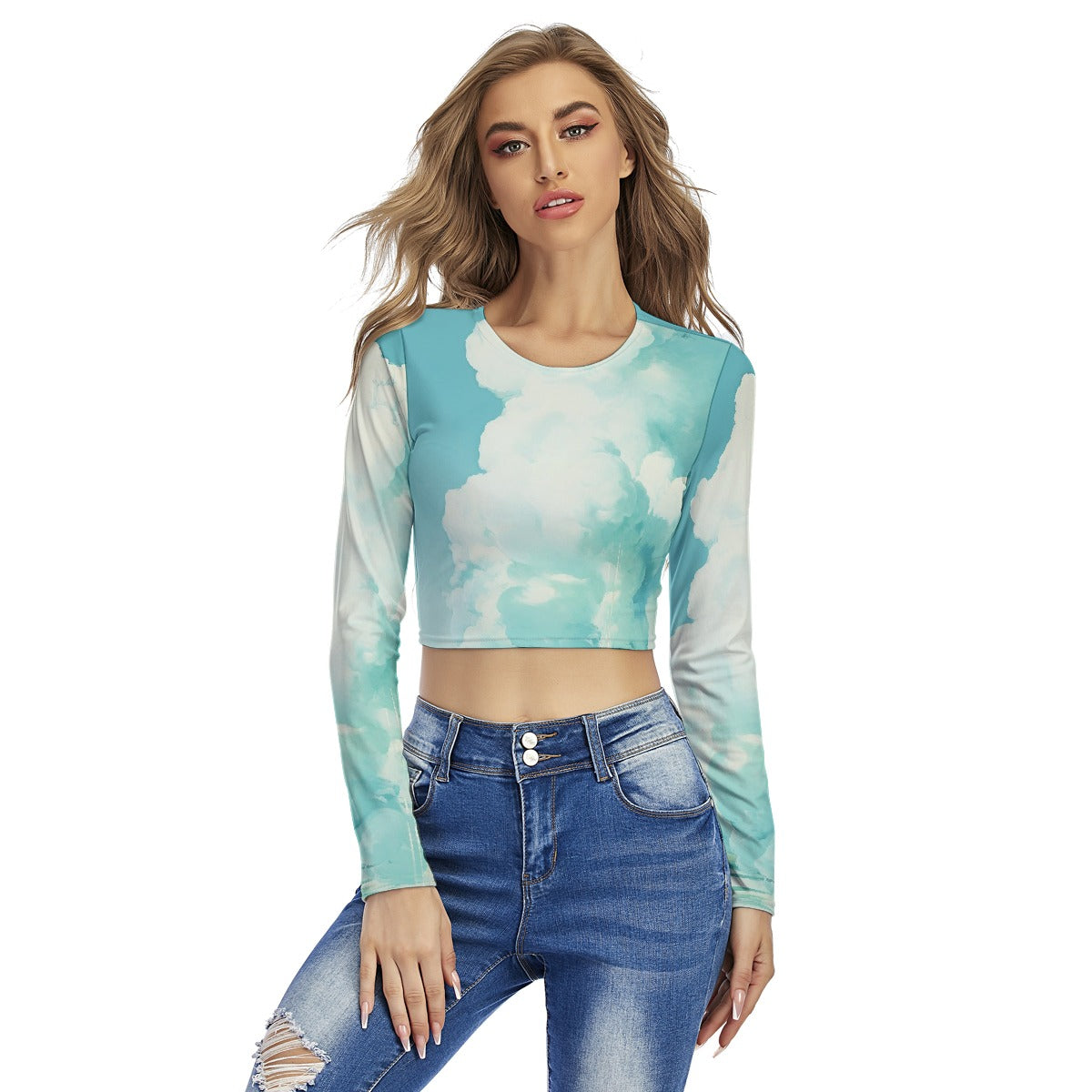 All-Over Print Women's Round Neck Crop Top T-Shirt