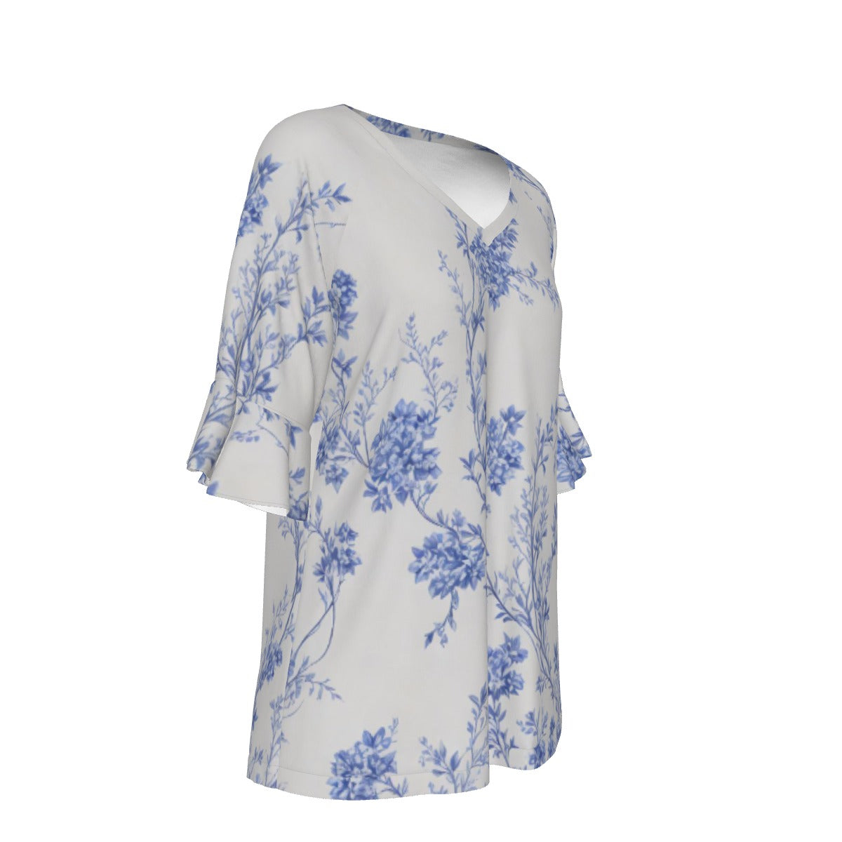 All-Over Print V-neck Women's T-shirt With Bell Sleeve