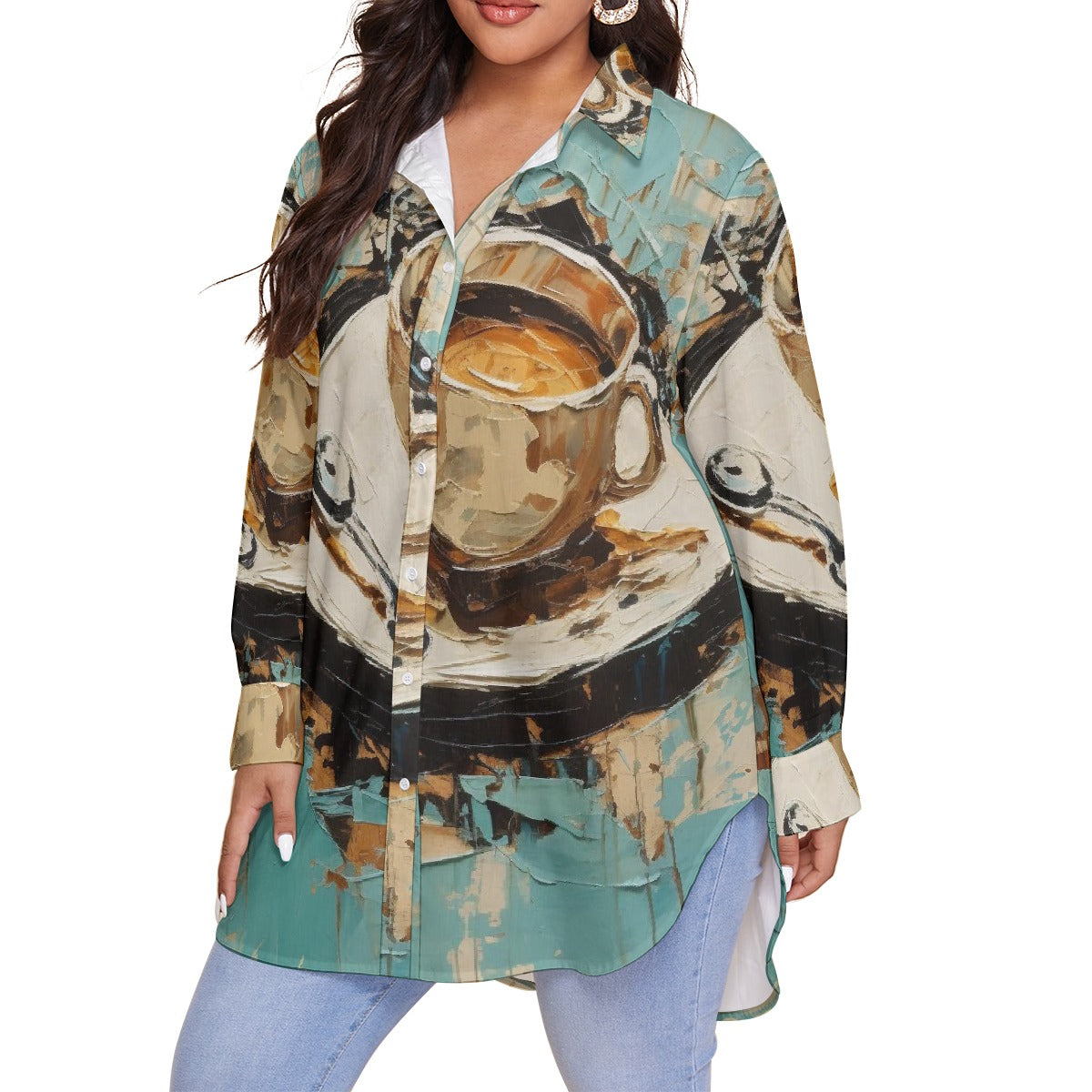 All-Over Print Women's Shirt With Long Sleeve(Plus Size)