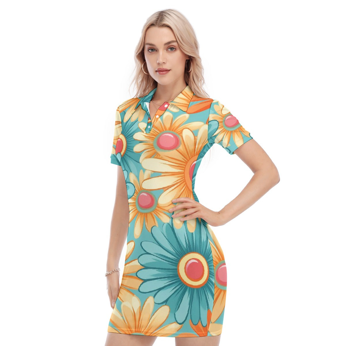 All-Over Print Women's Polo Collar Dress