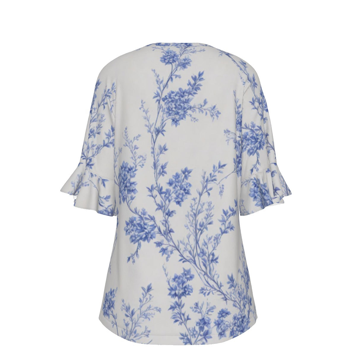 All-Over Print V-neck Women's T-shirt With Bell Sleeve